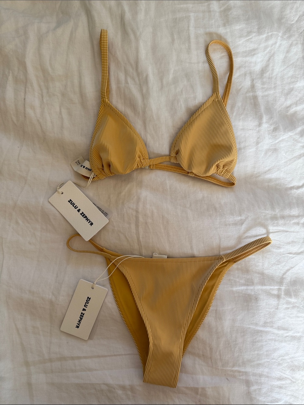 Zulu & Zephyr Yellow Ribbed Triangle Bikini Set